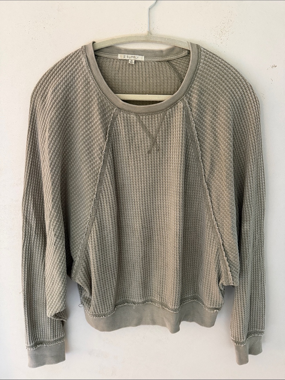 Z Supply Taupe Waffle-Knit Crewneck Sweatshirt
